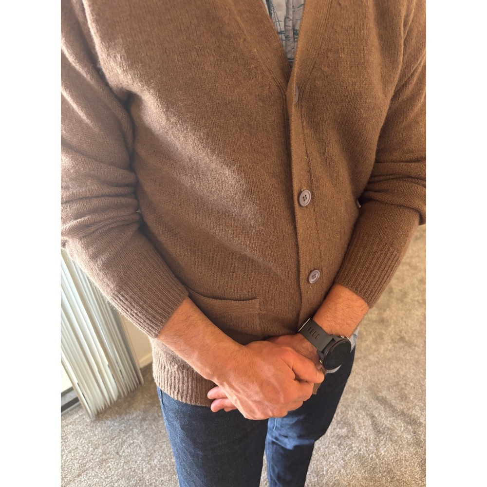 VTG 100% Pure Wool Cardigan Tobacco Brown Minimalist Grandpa Sweater - Picture 7 of 7